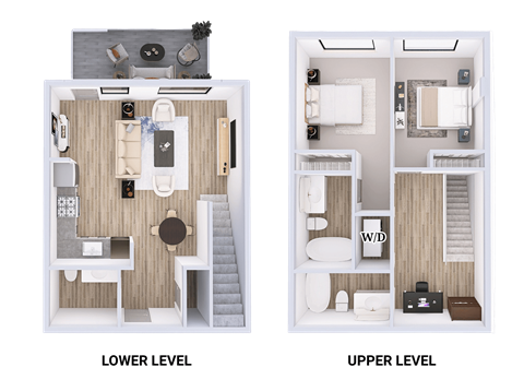 Floor plan for 2 beds, 2.5 baths, 1185 sqft